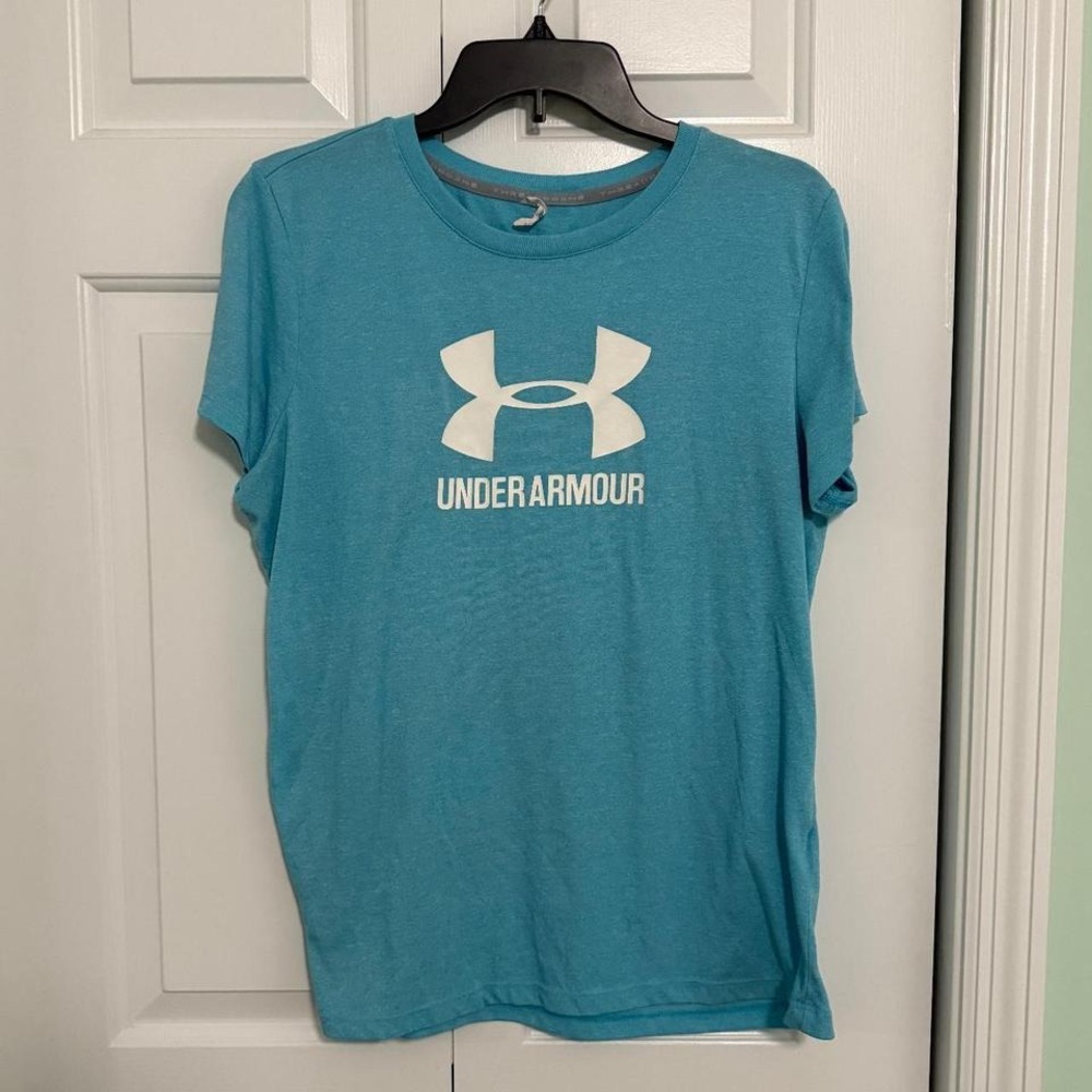 Blue Cotton Under Armour Logo Women's‎ T shirt Size Large